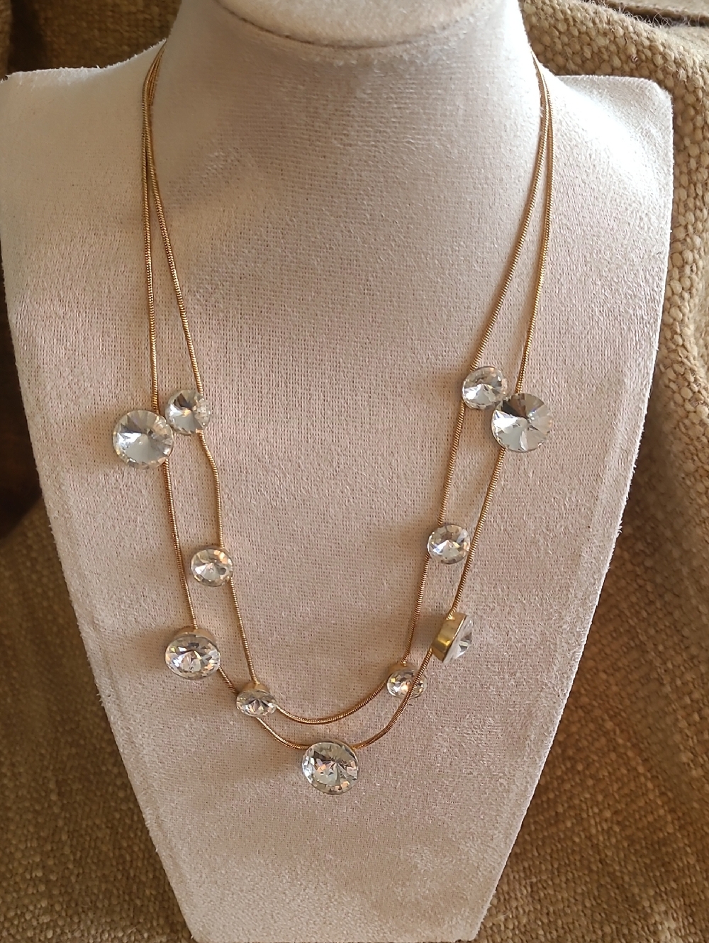 2/$22 Double-strand Multiple Rivoli Cut Crystal Goldtone Starburst Necklace